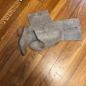 Knee high grey leather distressed  boots